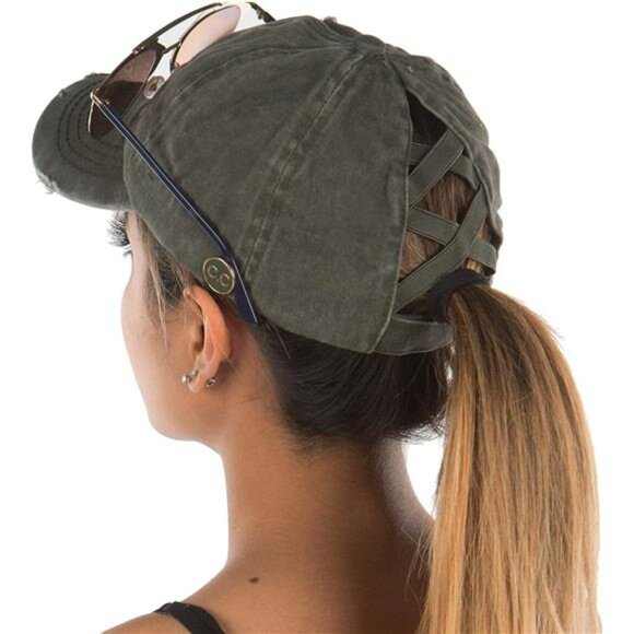 Messy Bun Baseball Cap - Women\'s Ponytail Hat with Criss Cross main image 7
